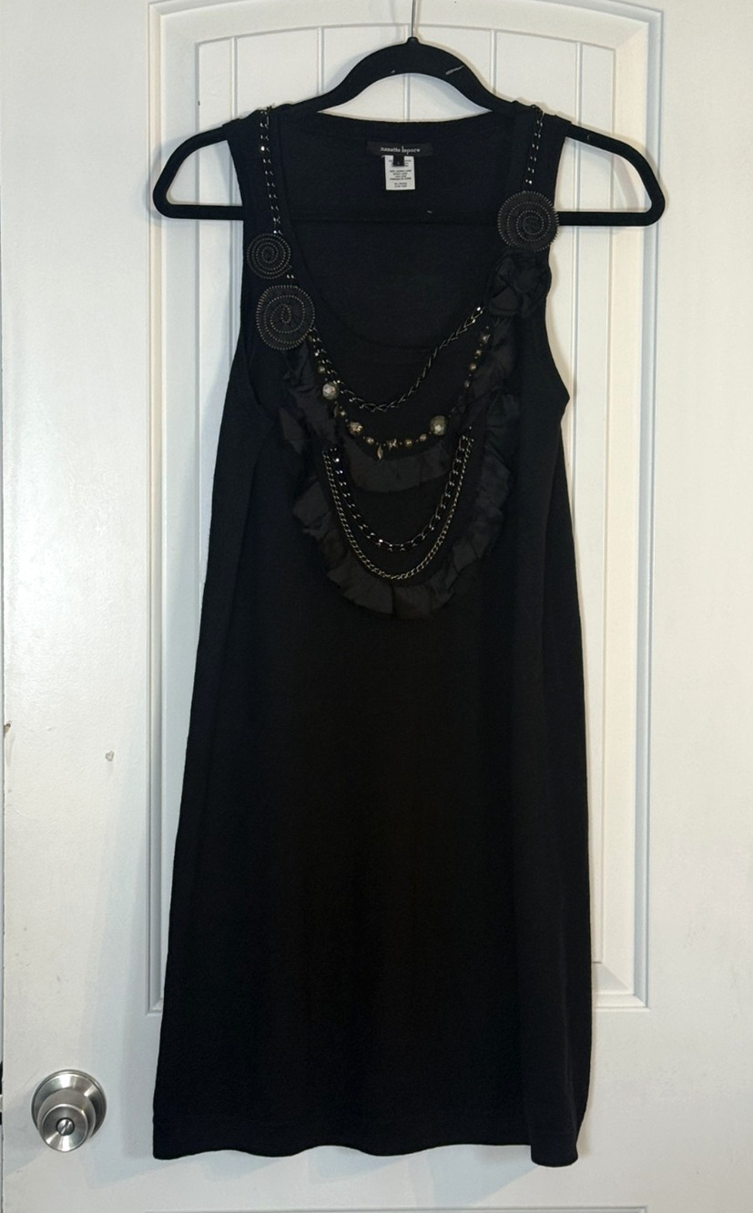 Nanette Lapore Fall 2007 Sz S Merino Wool Sweater Dress Silk Trim Rosette Chain